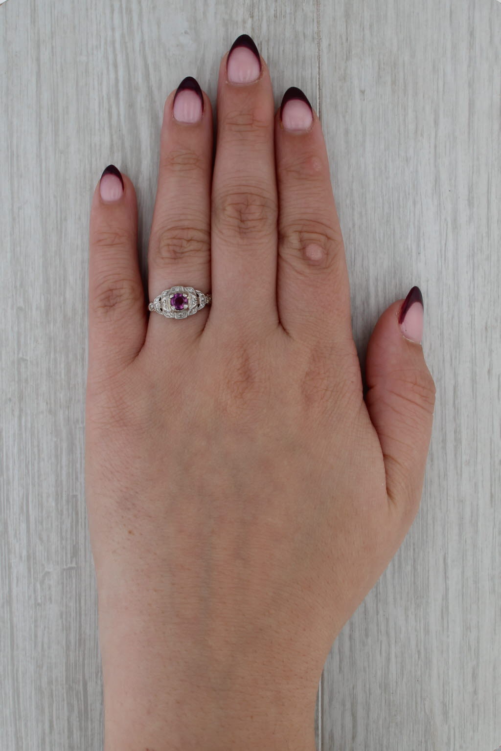 Vintage 0.62ctw Ruby Diamond Ring 14k White Yellow Gold Size 7.5