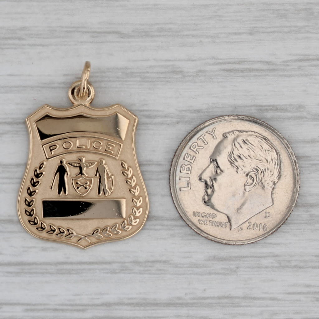 Gray Shield Badge Pendant 14k Yellow Gold Charm Engravable