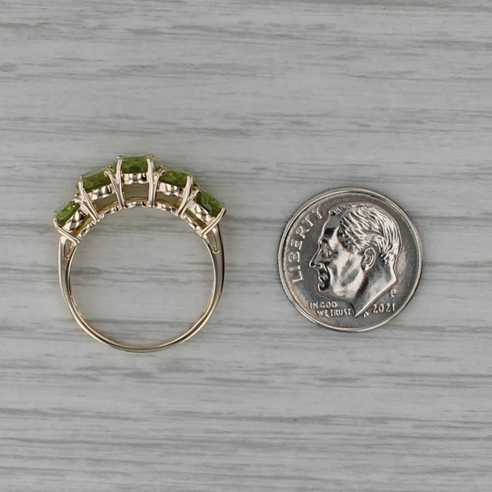 4ctw Peridot 5-Stone Ring 10k Yellow Gold Size 7 Tiered