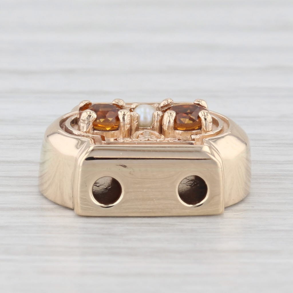 Light Gray 0.44ctw Orange Citrine Seed Pearls Slide Bracelet Charm 14k Yellow Gold Daffer