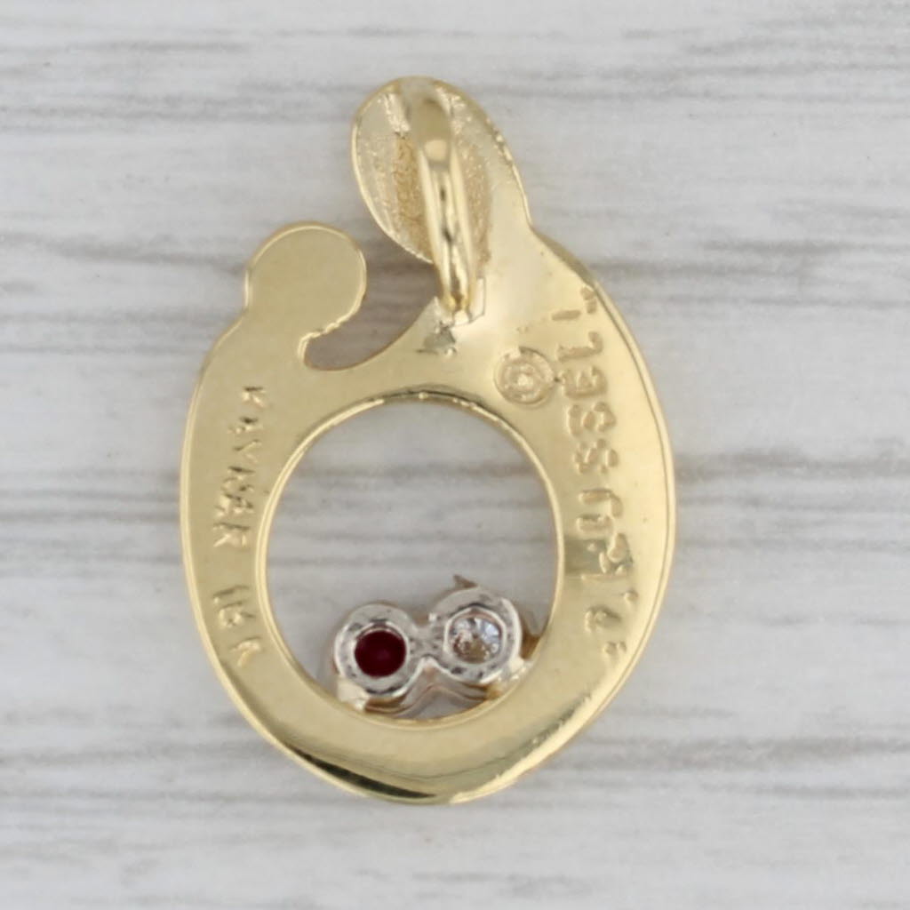 Gray 0.13ctw Diamond Ruby Mother Child Heart Pendant 18k Yellow Gold