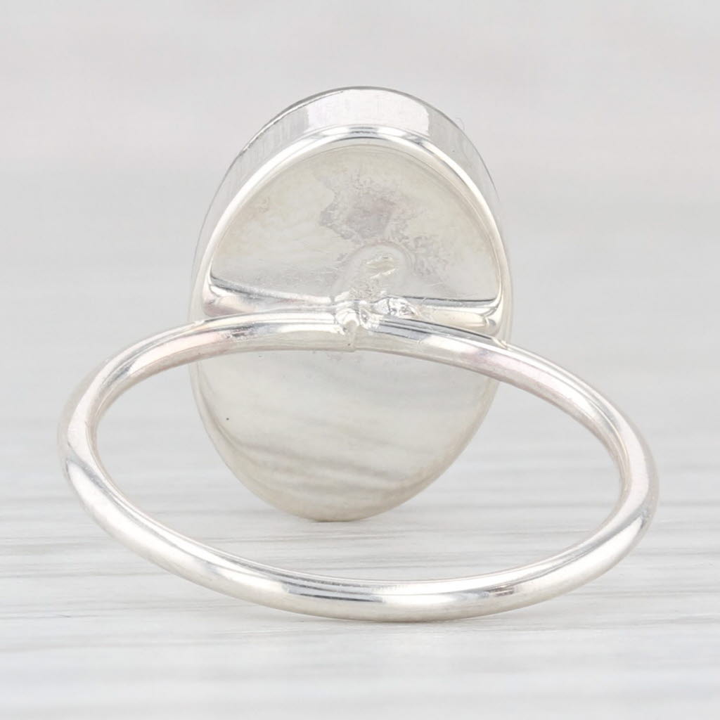Light Gray Composite Stones Oval Cabochon Ring Sterling Silver Resin Size 6