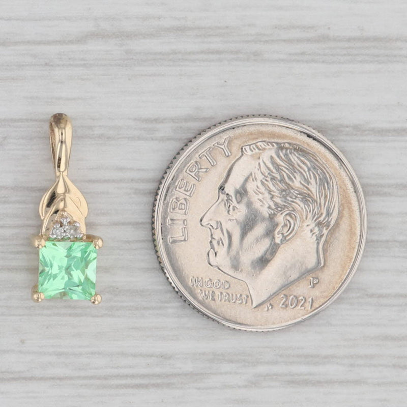 0.74ct Lab Created Green Sapphire Diamond Pendant 10k Yellow Gold