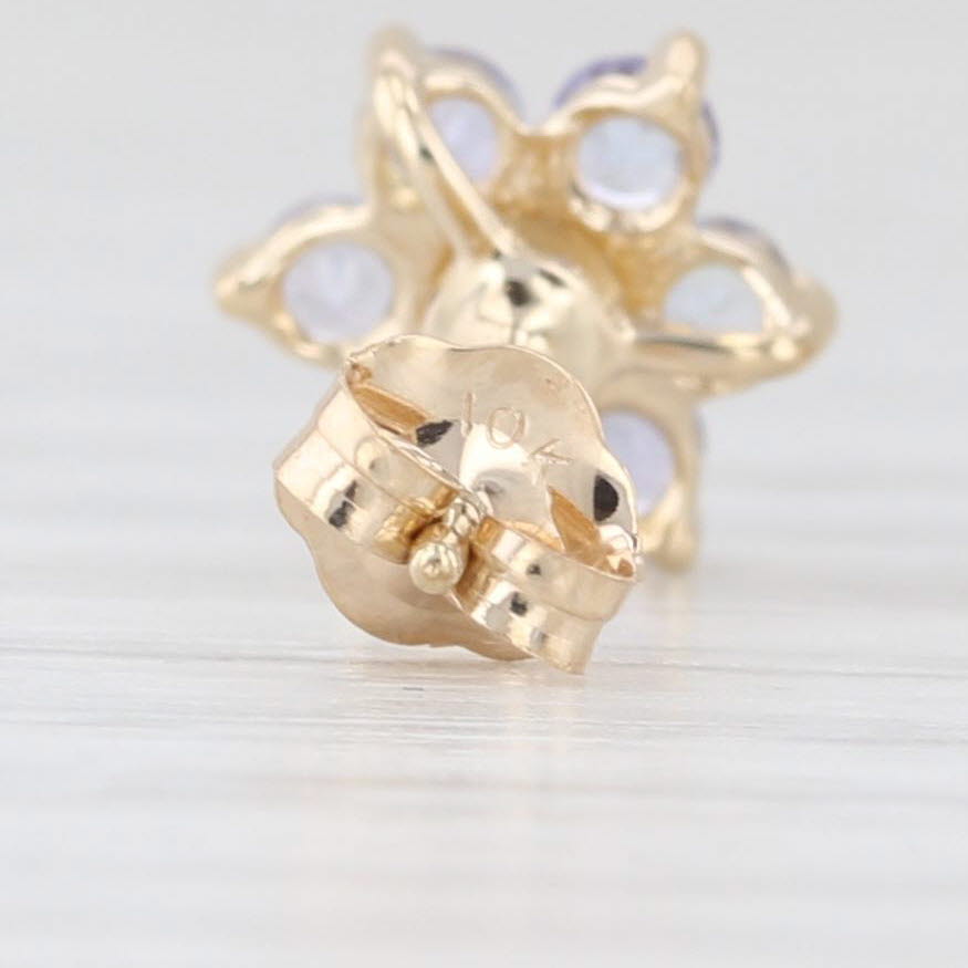Light Gray 0.60ctw Tanzanite Diamond Flower Stud Earrings 10k Yellow Gold