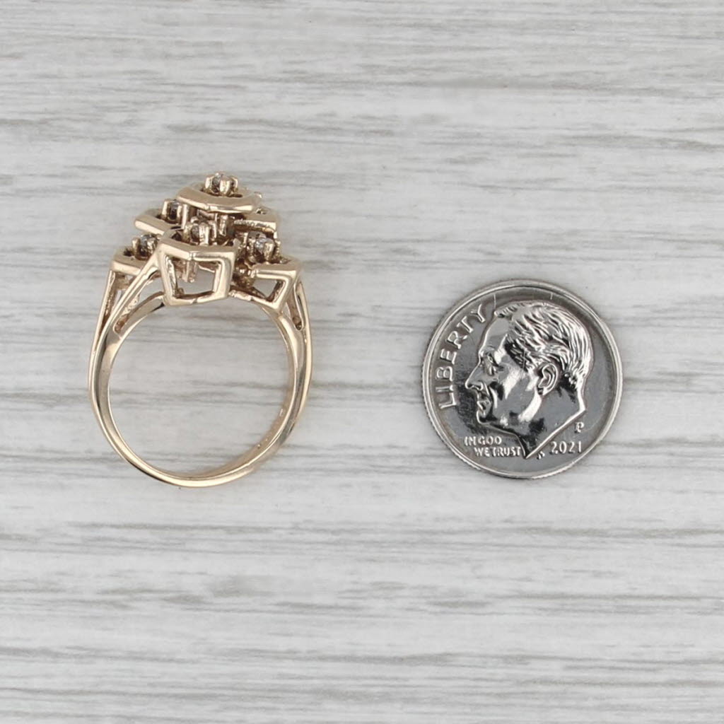 0.16ctw Diamond Cluster Ring 10k Yellow Gold Cocktail Size 6.5
