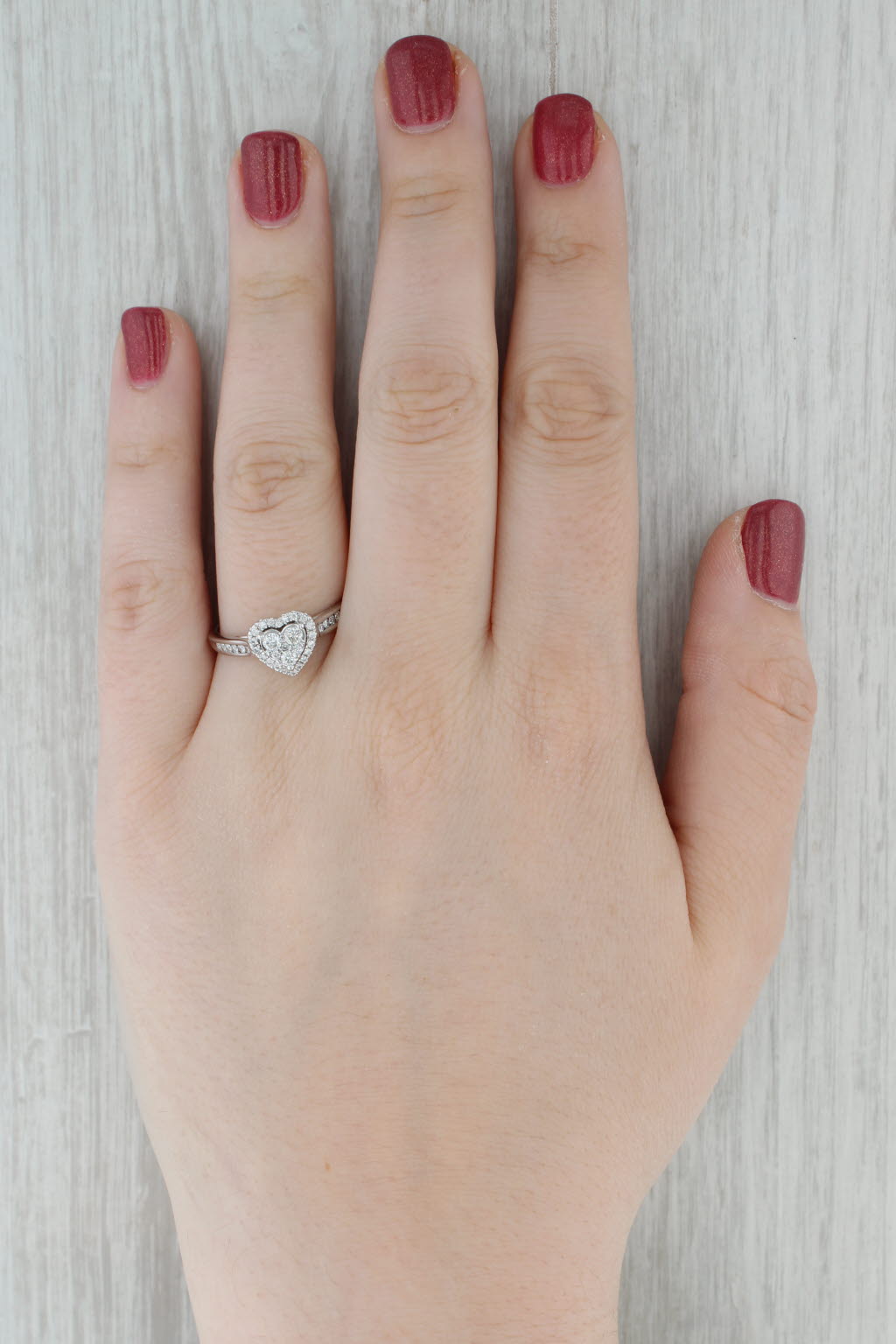 Dark Gray 0.36ctw Diamond Cluster Heart Halo Ring 14k White Gold Engagement Size 10