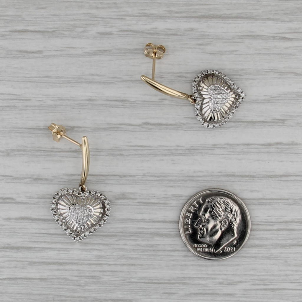 0.36ctw Diamond Heart Dangle Earrings 14k Yellow White Gold Pierced Drops
