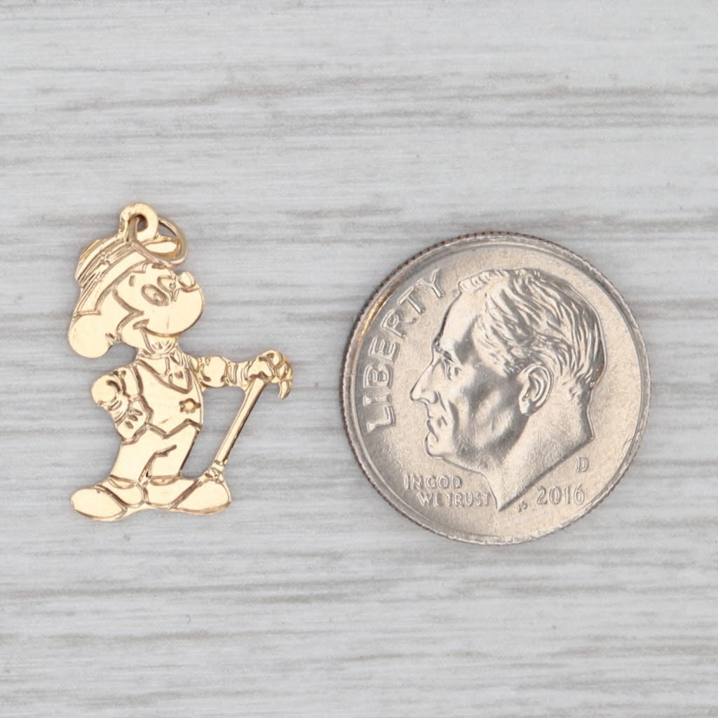 Gray Vintage Mickey Mouse Suit Top Hot Cane Pendant 14k Yellow Gold Disney Charm