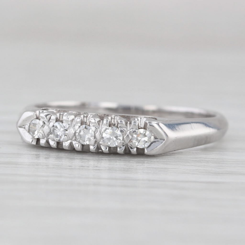 Light Gray Vintage 0.10ctw Diamond Wedding Band 14k White Gold Size 6 Stackable Ring
