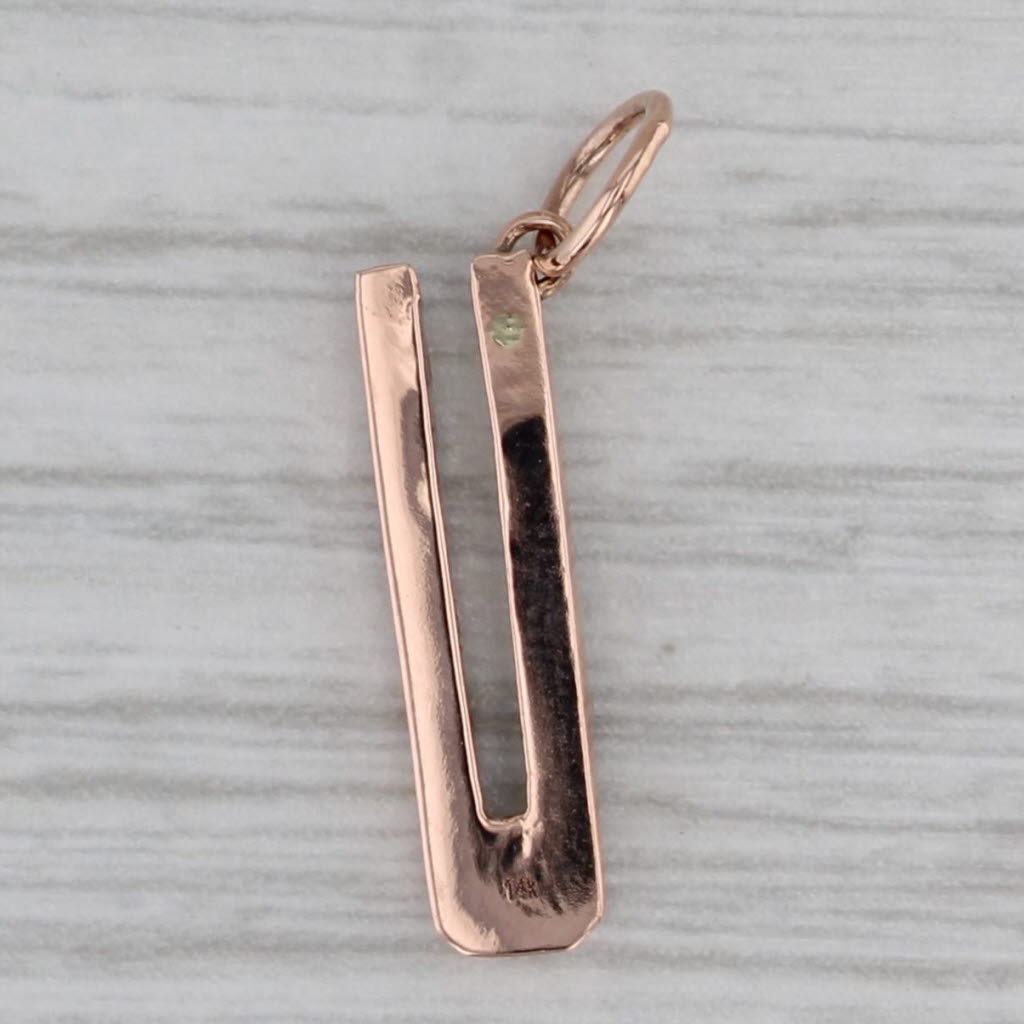 Gray Diamond Letter Initial "U" Pendant 14k Rose Gold Charm
