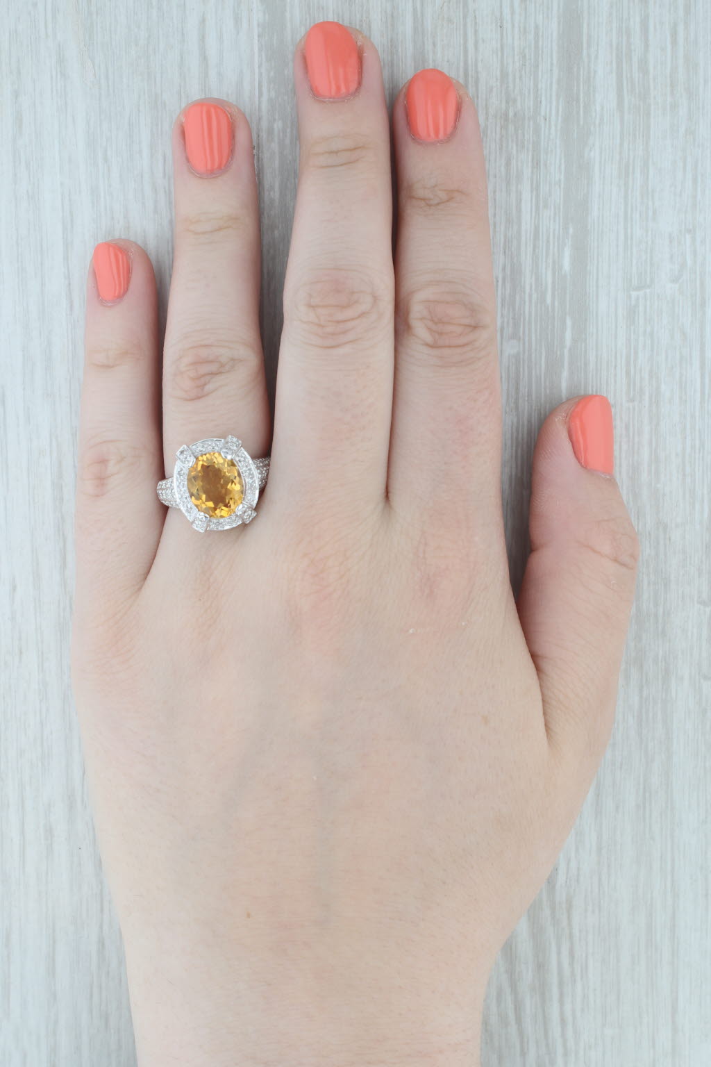 Gray 4.11ctw Citrine Diamond Halo Ring 14k White Gold Size 8.75 Cocktail