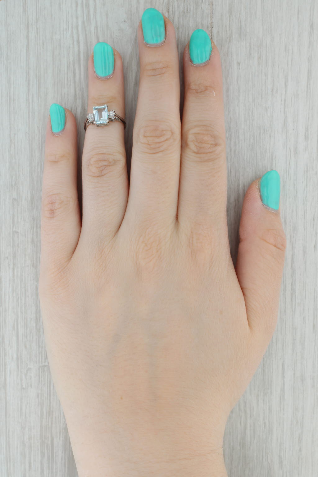 Gray 1.30ctw Emerald Cut Aquamarine Diamond Ring 10k White Gold Size 5