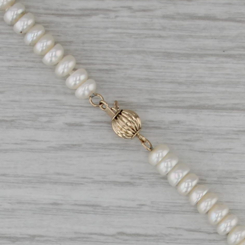 Cultured Pearl Single Strand Bead Necklace 14k Gold Bead Clasp 18.5" 5.2-5.3mm