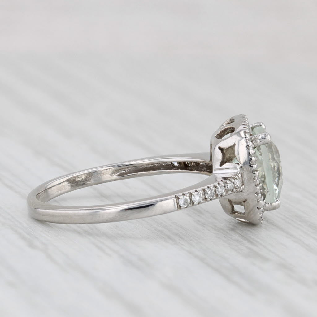 Light Gray 1.55ctw Prasiolite Green Amethyst Diamond Halo Ring 14k White Gold Size 6