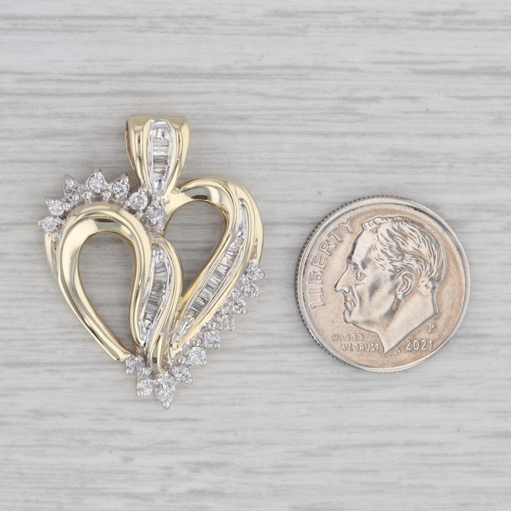 Gray 0.45ctw Diamond Open Heart Pendant Necklace 10k Yellow Gold