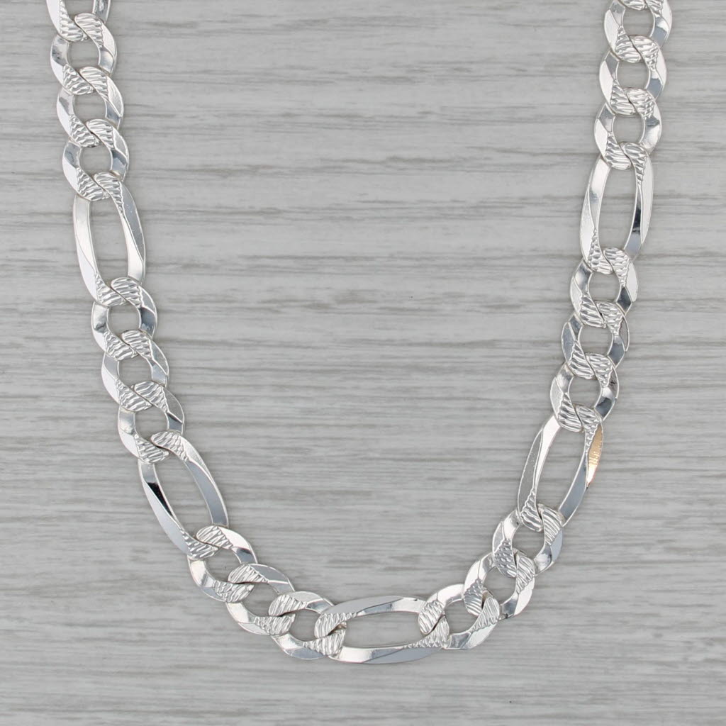 Sterling Silver Figaro Chain Necklace Italian 24" 9mm