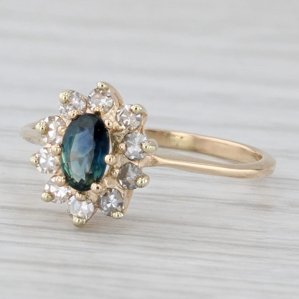 Light Gray 0.42ctw Oval Blue Sapphire Diamond Halo Ring 14k Yellow Gold Size 3.75