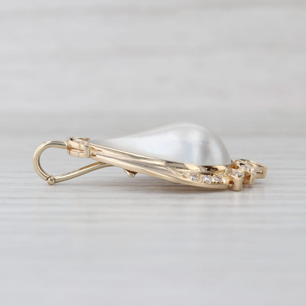 Mabe Pearl Diamond Teardrop Pendant 14k Yellow Gold Enhancer Clip Bail