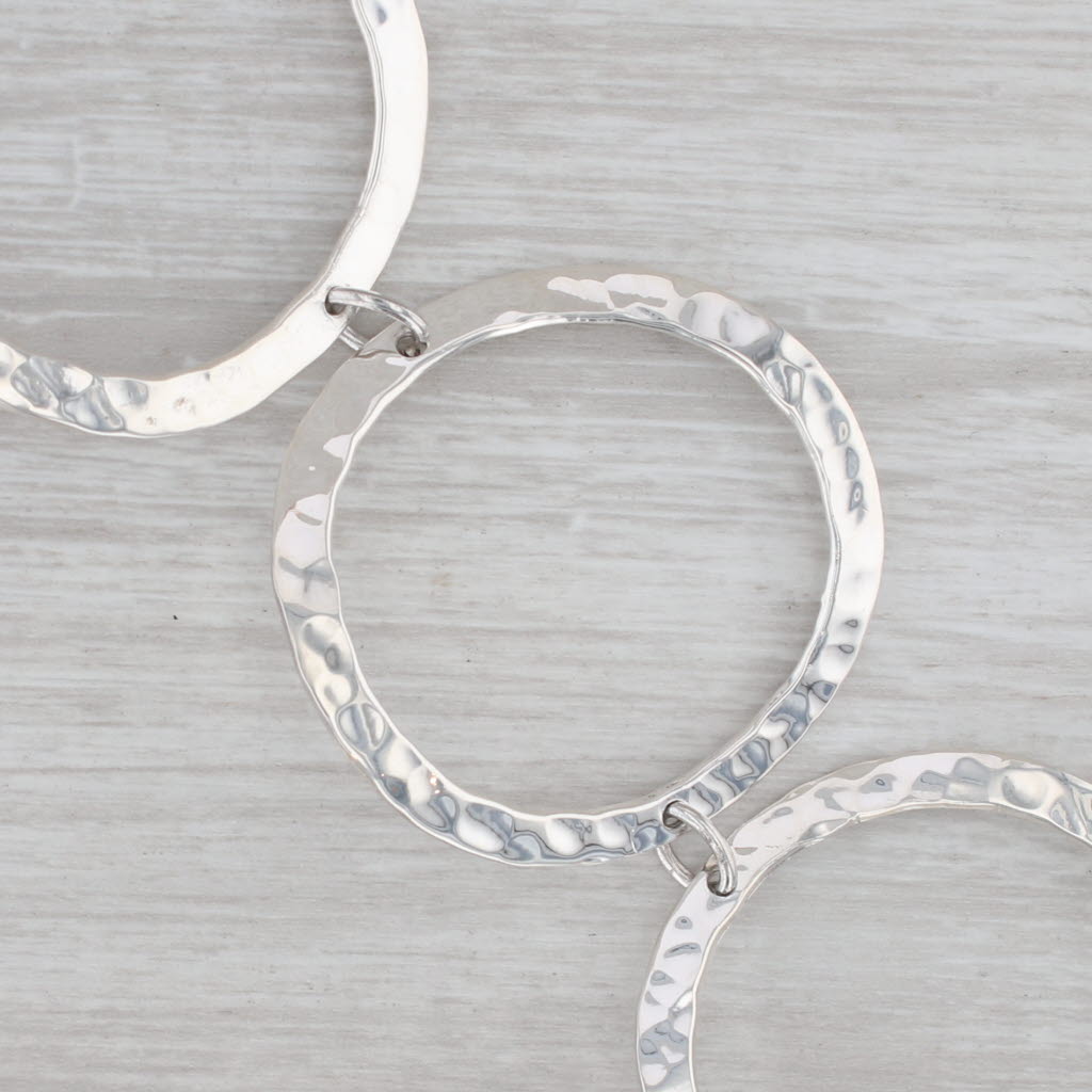 Gray Hammered Large Circle Link Statement Bracelet Sterling Silver 7.25"