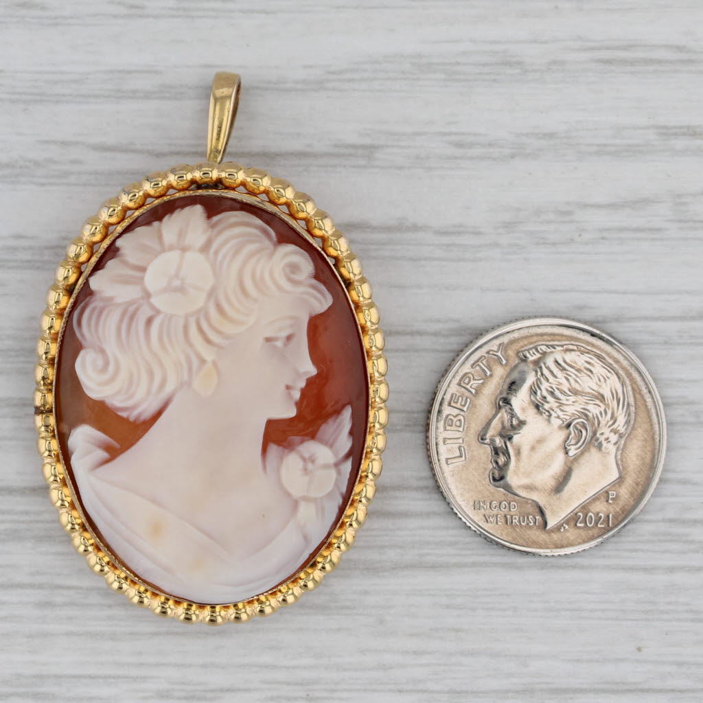 Gray Carved Shell Cameo Brooch Pendant Gold Filled Vintage Pin