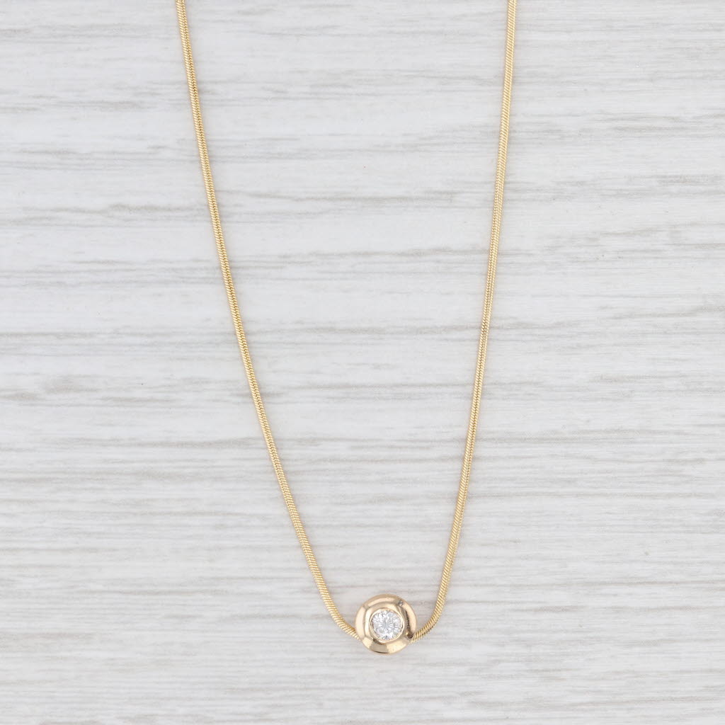 Light Gray 0.10ct Round Diamond Solitaire Pendant 14k Yellow Gold 18.25" Snake Chain