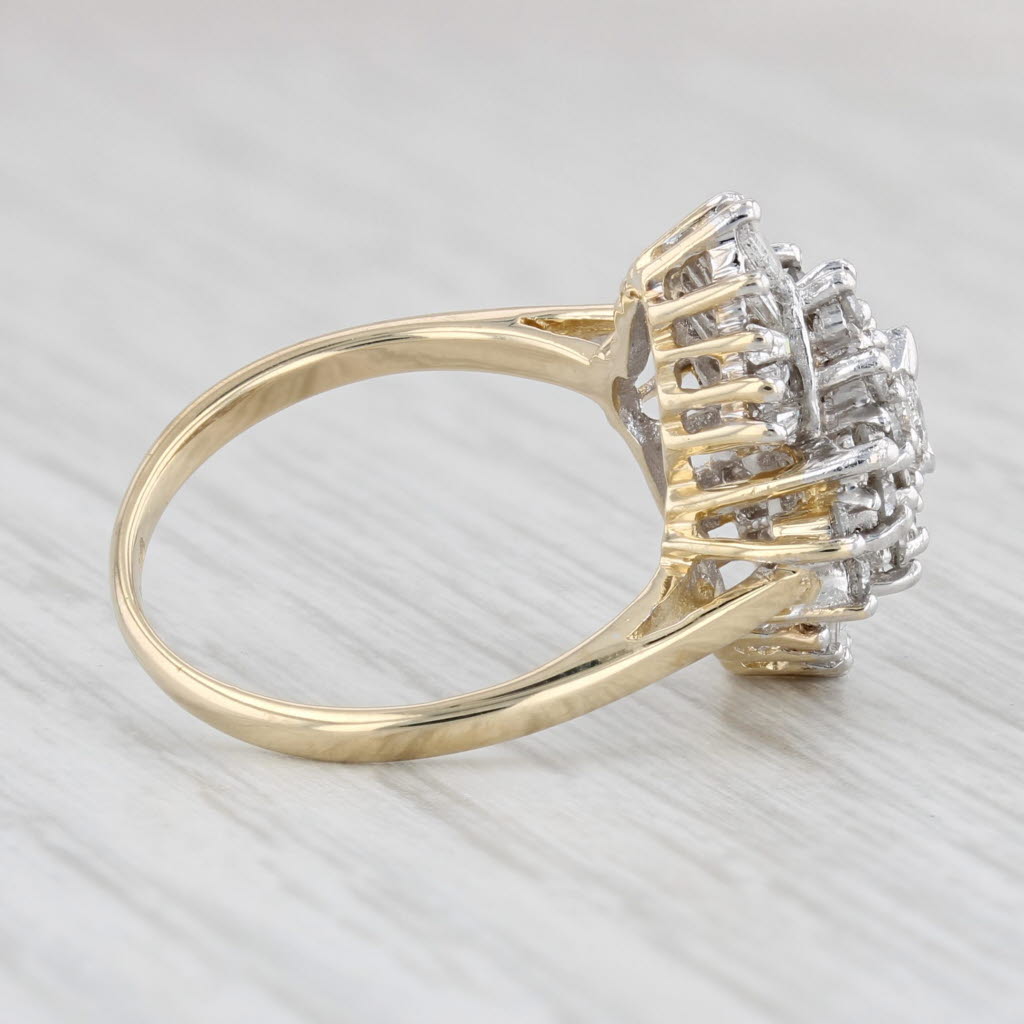 Light Gray 0.79ctw Diamond Cluster Ring 14k Yellow Gold Size 6