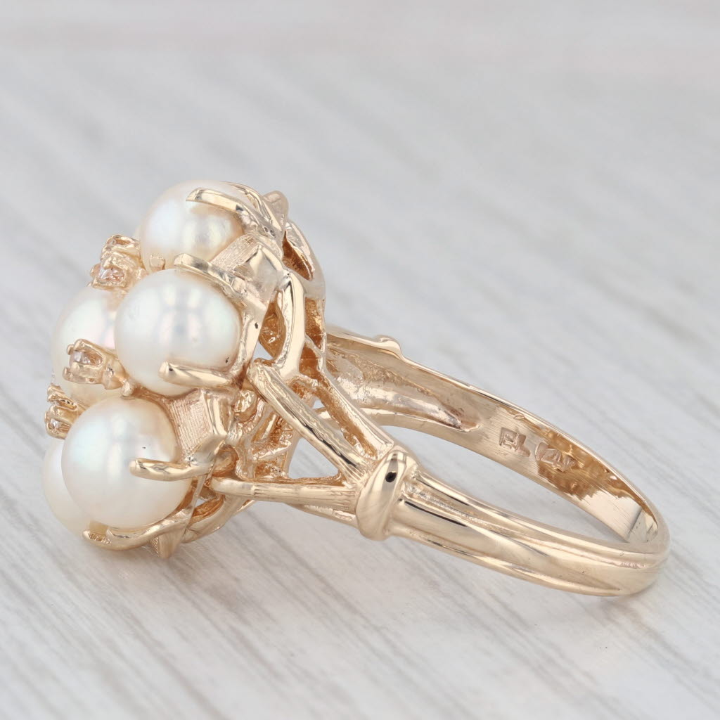 Light Gray Cultured Pearl Diamond Cluster Ring 14k Yellow Gold Size 9 Cocktail