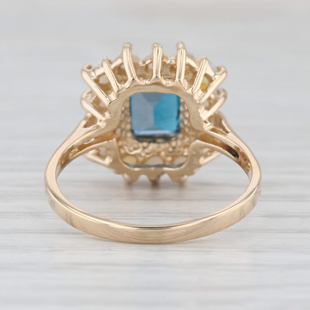 1.70ct Blue Topaz Opal Halo Ring 14k Yellow Gold Size 8