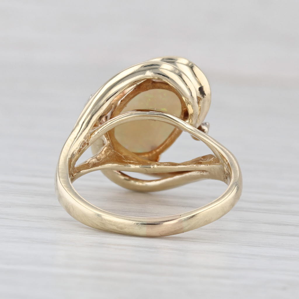 Oval Cabochon Opal Diamond Ring 14k Yellow Gold Bypass Size 8