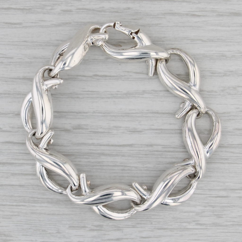 Charles Krypell Ribbon Shaped Links Bracelet Sterling Silver 7" 14.1mm