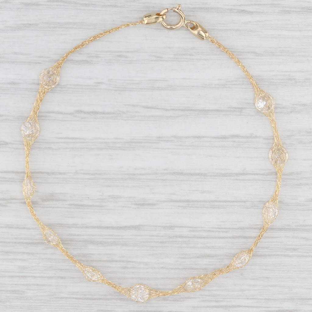 Light Gray New Cubic Zirconia Station Bracelet 14k Yellow Gold Mesh Chain 6.75"