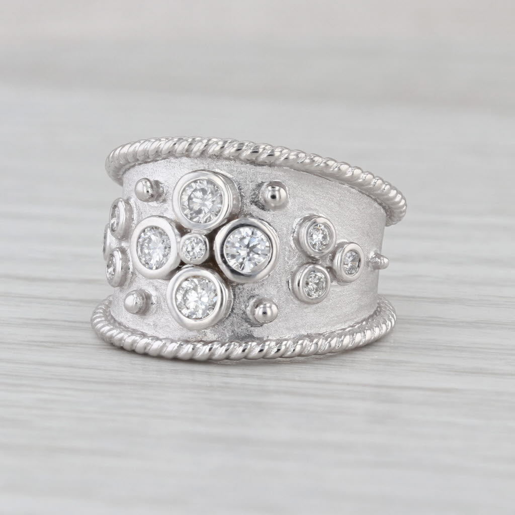 0.42ctw Diamond Cluster Cocktail Ring 14k White Gold Size 6.5 Brushed Finish