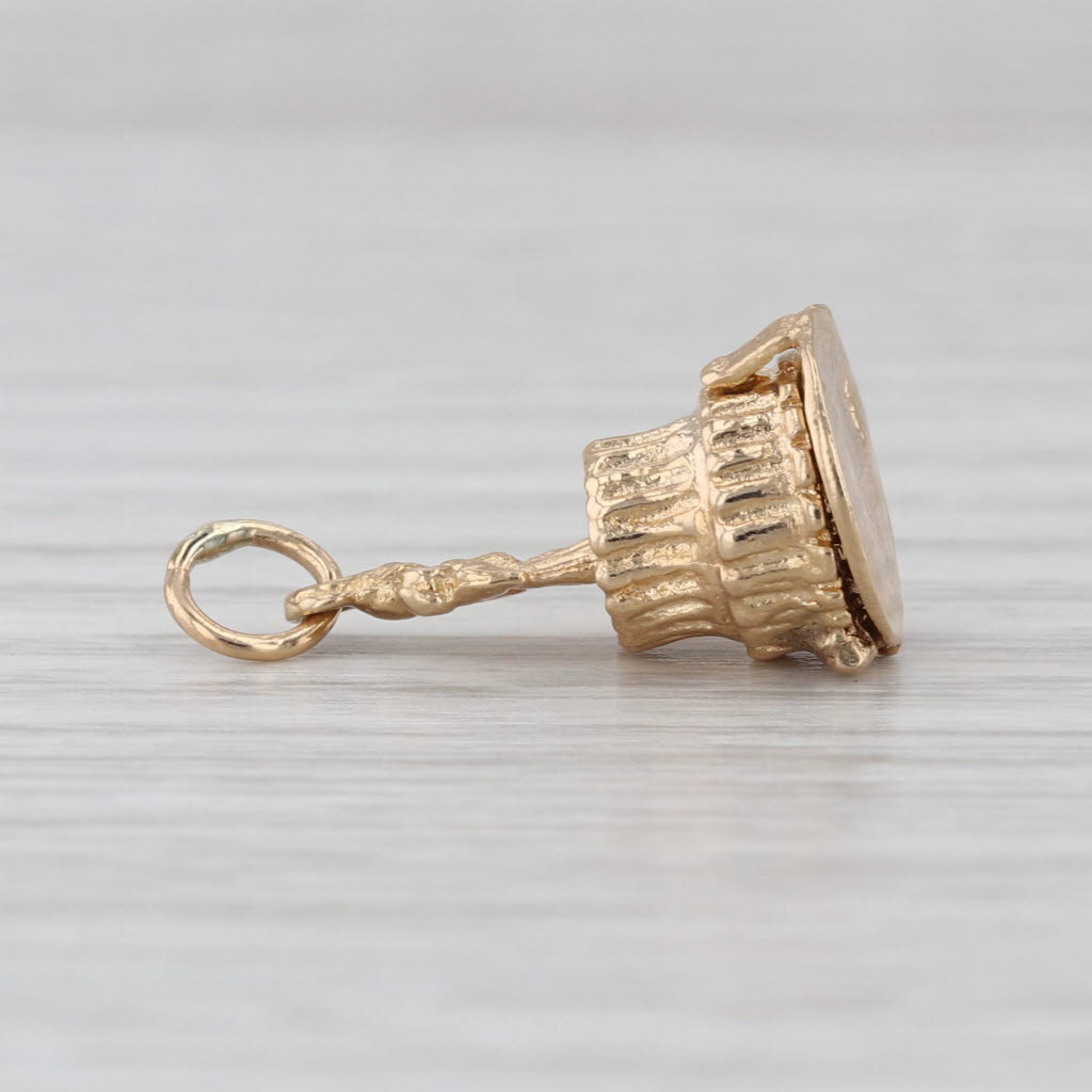 Vintage Bride Groom Wedding Cake Baby Carriage Charm 14k Yellow Gold Pendant