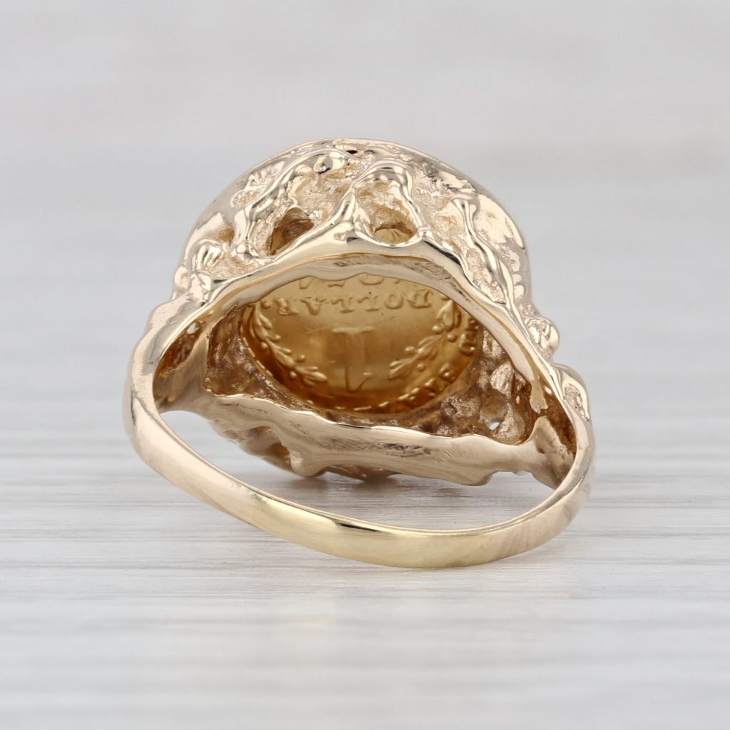 1854 1 Dollar Liberty Head Gold Coin Ring 14k 900 Yellow Gold Size 5