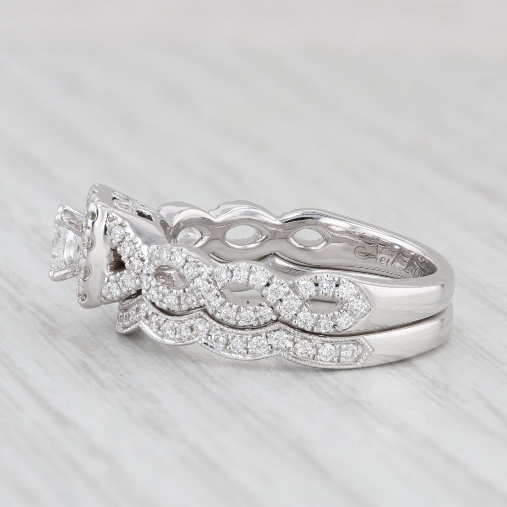 Light Gray Neil Lane 1.16ctw Diamond Halo Engagement Ring Wedding Band 14k White Gold