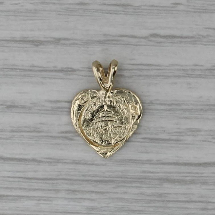 Chinese Panda Coin Copy Heart Pendant 10k Yellow Gold Small Drop