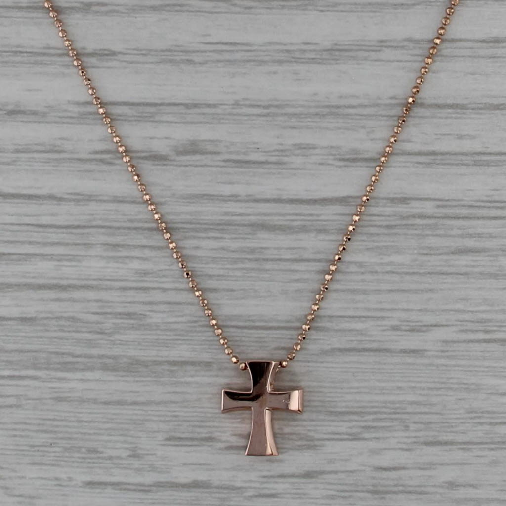 Small Cross Pendant Necklace 14k Rose Gold 18" 1mm Alex Woo