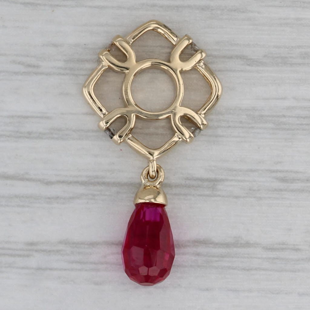 Gray Lab Created Ruby Briolette Dangle Charm 14k Yellow Gold Bead