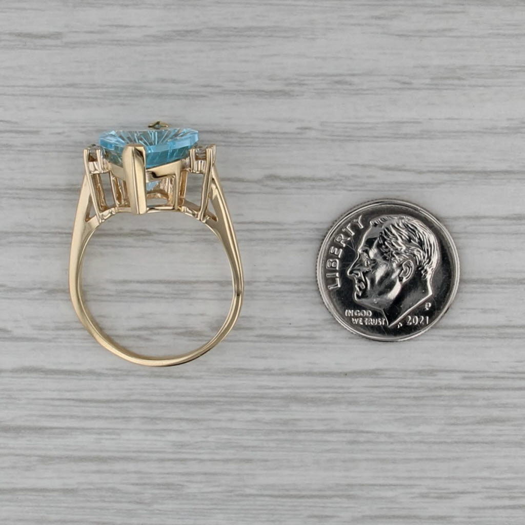 9.62ctw Pear Blue Topaz Diamond 14k Yellwo Gold Size 9.5 Cocktail