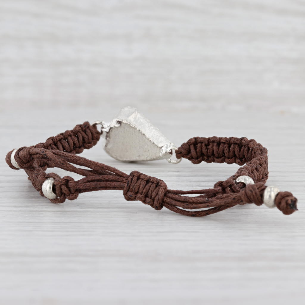 New Nina Wynn Brown Druzy Quartz Woven Cord Bracelet Adjustable 6-9"