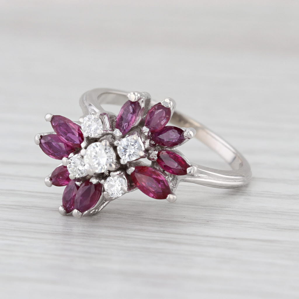 1.75ctw Ruby Diamond Flower Cluster Ring 14k White Gold Size 6.75