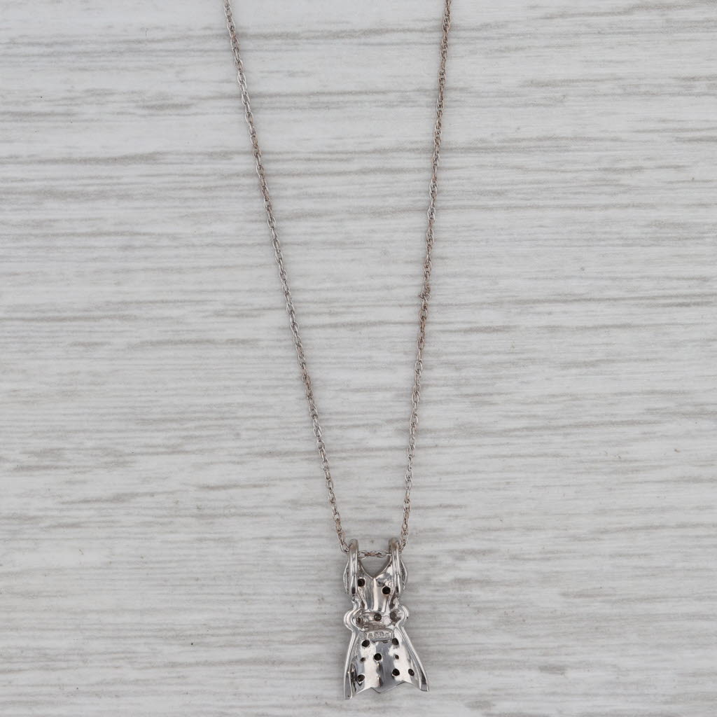 Gray Black White Diamond Dress Pendant Necklace 10k White Gold 18" Rope Chain