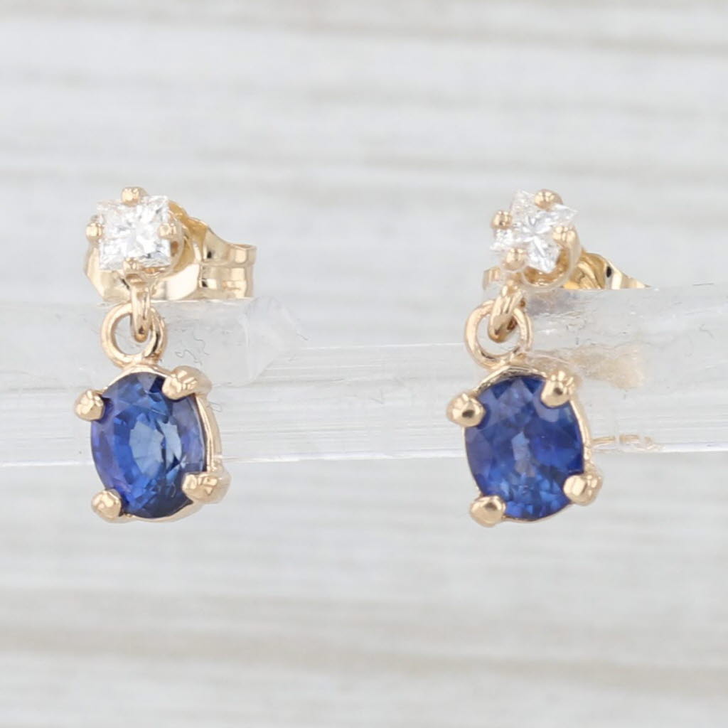 Light Gray 1.20ctw Blue Sapphire Diamond Dangle Earrings 14k Yellow Gold