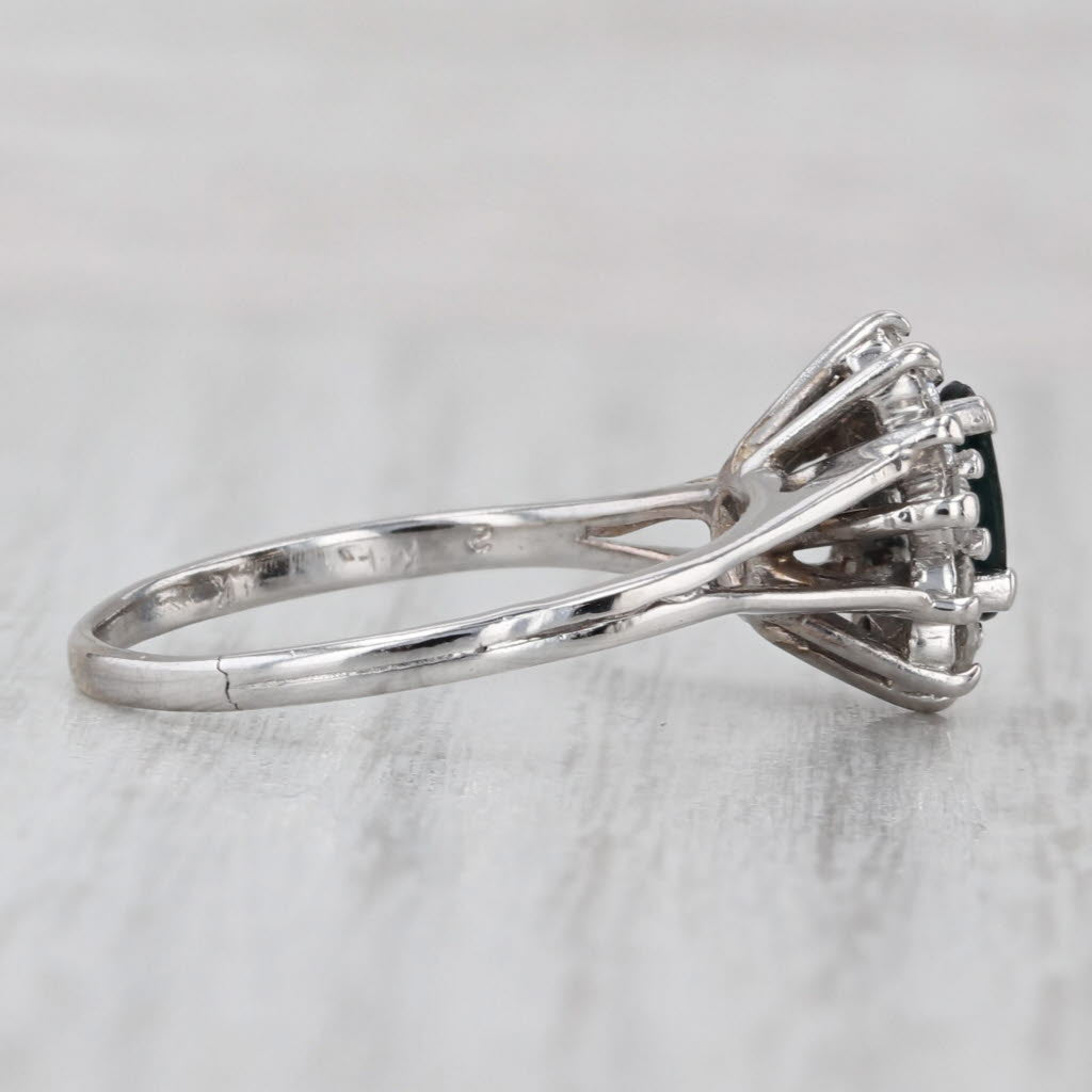 1.36ctw Blue Sapphire Diamond Halo Ring 14k White Gold Engagement Size 8.25