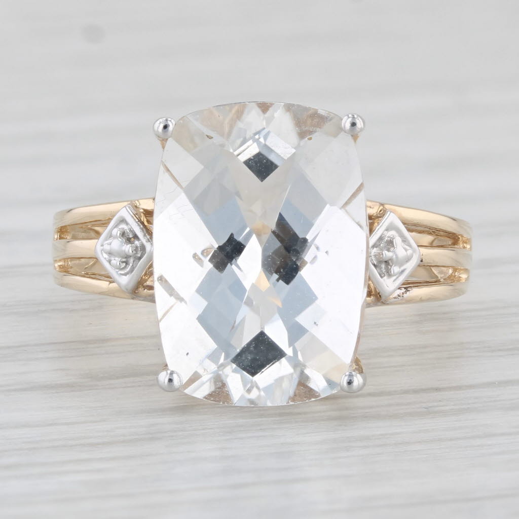 Light Gray 7.75ct Cushion Colorless Topaz Ring 10k Yellow Gold Size 6.25