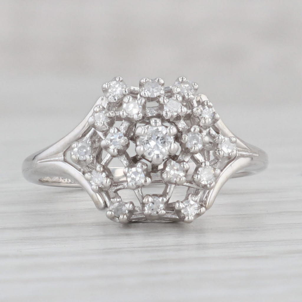 Gray Vintage 0.20ctw Diamond Cluster Ring 14k White Gold Engagement Size 6.25