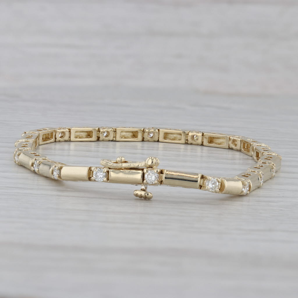 Gray 1ctw Diamond Tennis Bracelet 14k Yellow Gold 7" 2.8mm Bar Links
