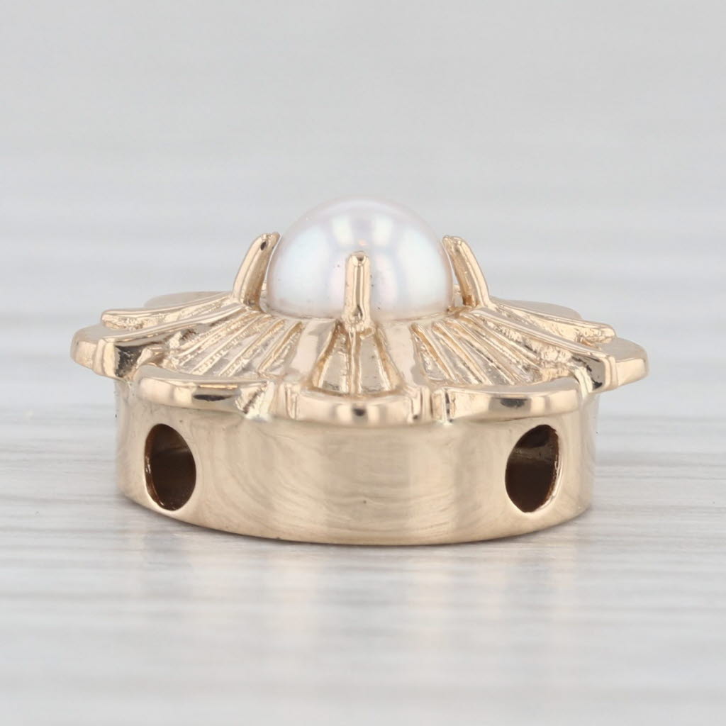 Light Gray Cultured Pearl Flower Slide Bracelet Charm 14k Gold Old Victoria Richard Glatter