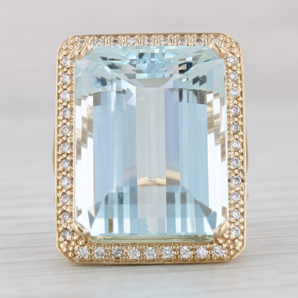 Light Gray 24.45ctw Aquamarine Diamond Halo Ring 14k Yellow Gold Size 6 Cocktail