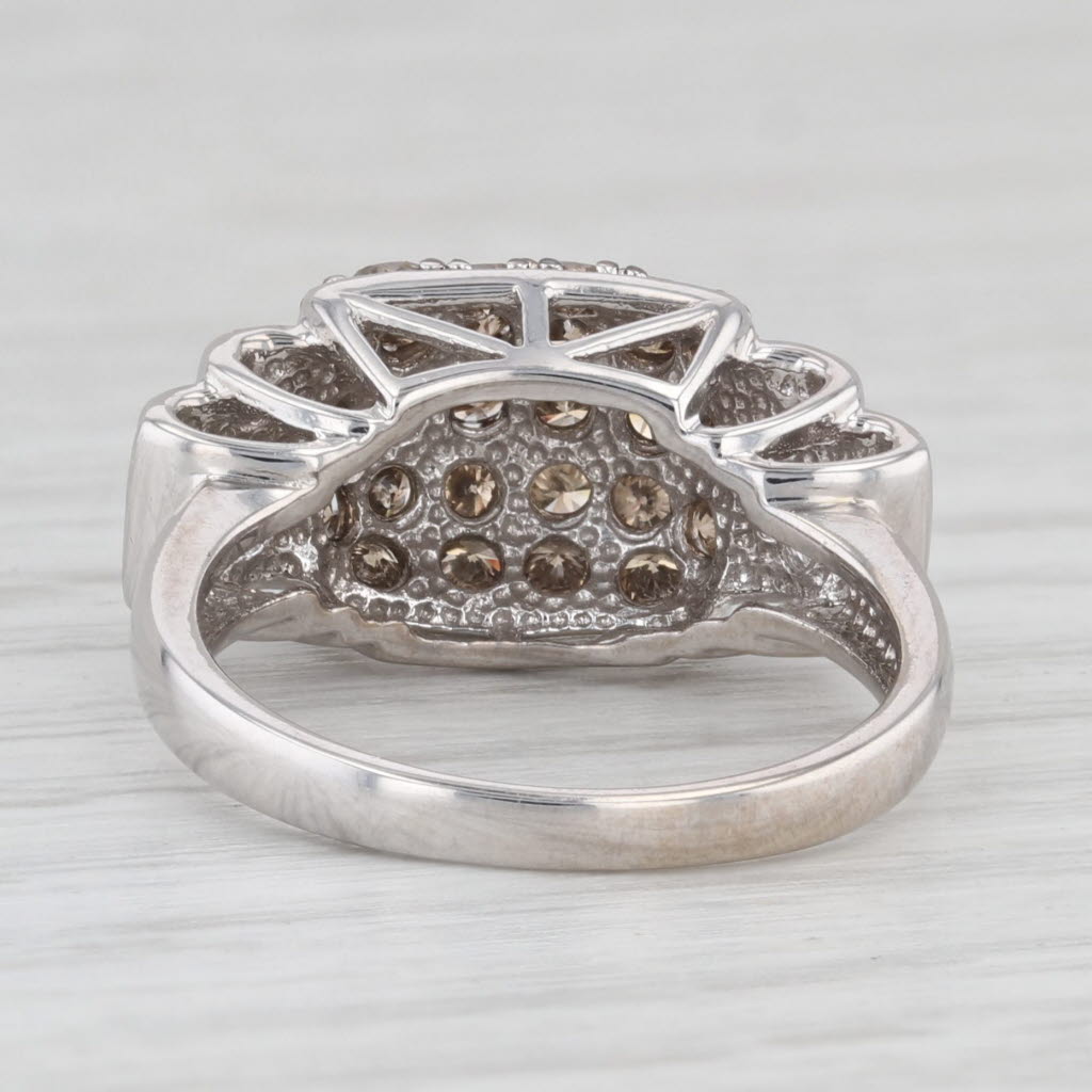 Light Gray 0.83ctw Brown White Diamond Cluster Ring 14k White Gold Size 6.25